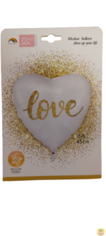 Балон фолио бяло сърце златен надпис love